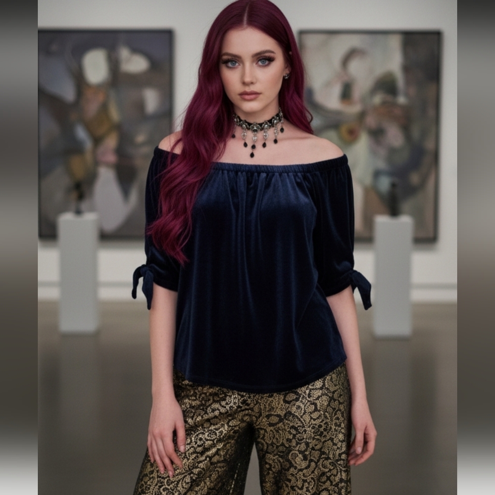 Velvet Off Shoulder Tie Sleeve Top